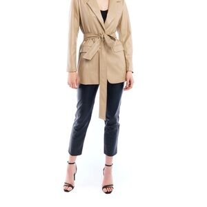 NWT LBLC The Label Retail $240 Faux Leather Taupe Jacket with Tie Waist Size XS